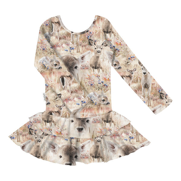 GUGGUU Print Frilla Dress, Autumn Deer