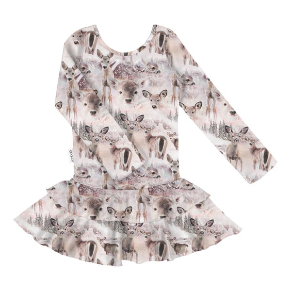 GUGGUU Print Frilla Dress Pinkdeer