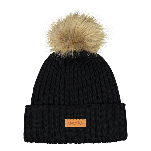 GUGGUU Merino Furry Beanie Black