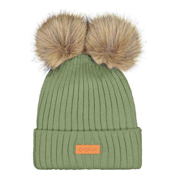 GUGGUU Merino Double Furry Beanie Tractor Olive
