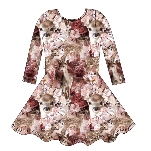 GUGGUU Print Long Sleeved Bluebell Dress, Autumnfawn