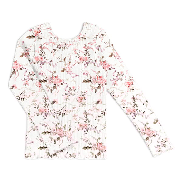 GUGGUU Classic Print Rib Ballerina Shirt, Ribbonflower