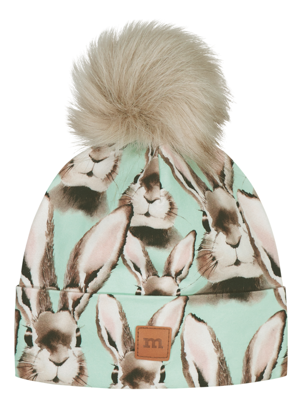 Metsola BUNNY BEANIE WITH FUR POM | OCEAN