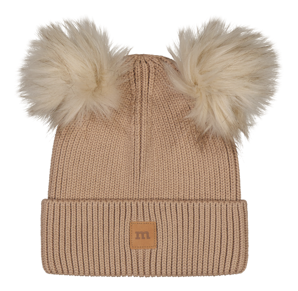 Metsola COTTON KNIT DOUBLE FUR POM BEANIE MUDDY BOOTS