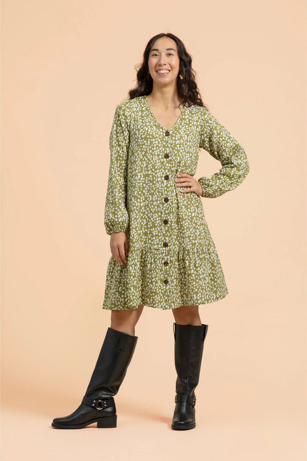 Kaiko Ruffle Button Dress, Flora Olive