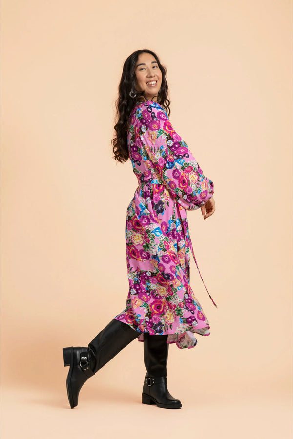Kaiko Wrap Midi Dress, Pink Marigold