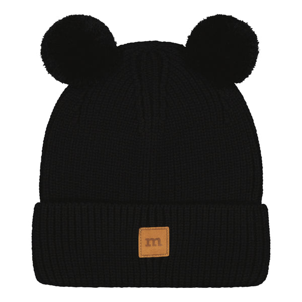 Metsola Merino Knitted pom pom beanie Black