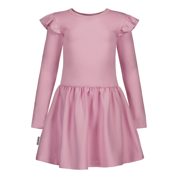 Metsola RIB FRILLA DRESS LS ROSY