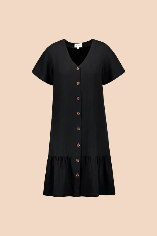 Kaiko Frill Button Dress, Black