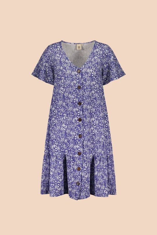 Kaiko Frill Button Dress, Blue Meadow