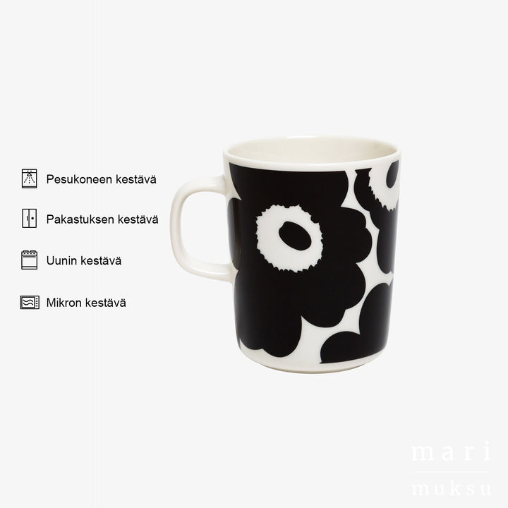 marimekko unikko muki musta valko 2,5 dl