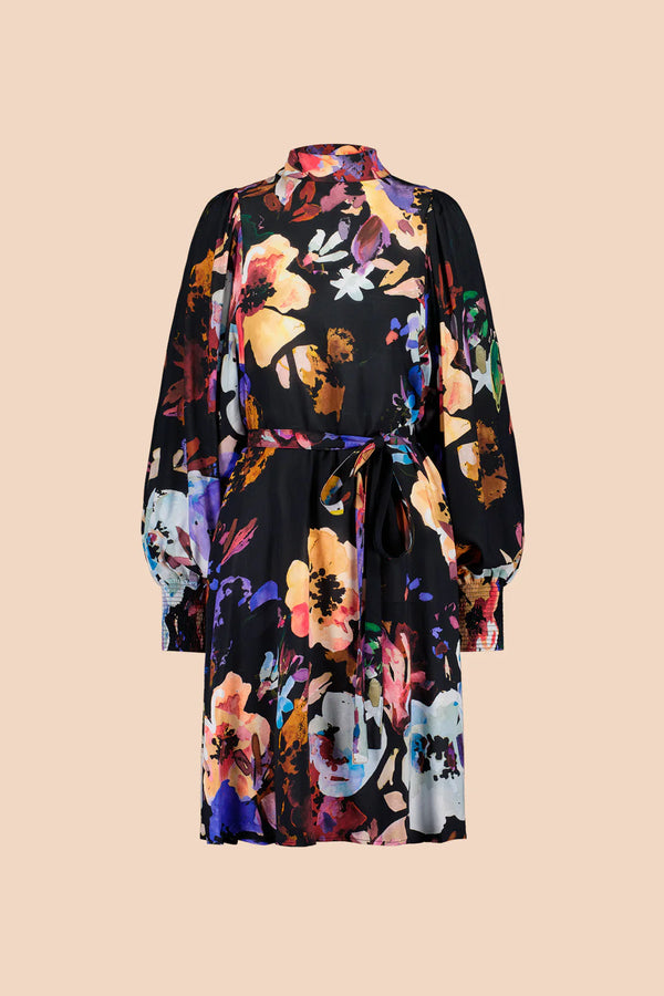 Kaiko Puff Dress, Black Anemone