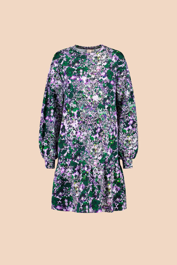 Kaiko Ruffle Sweatshirt Dress, Blooming Forest Lilac