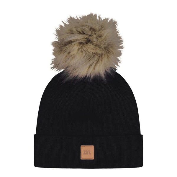 Metsola RIB BEANIE WITH FUR POM | LICORICE
