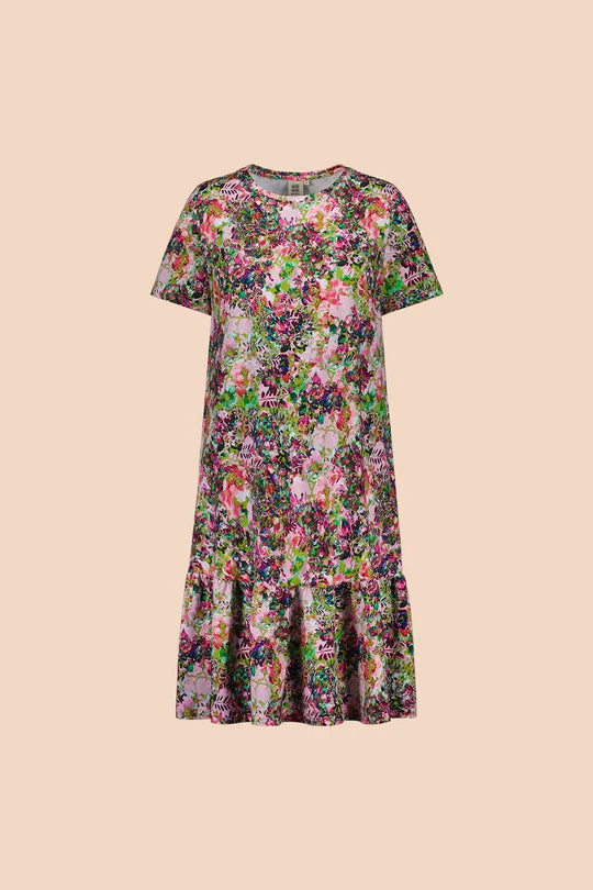 Kaiko Ruffle T-shirt Dress, Blooming Forest Bright